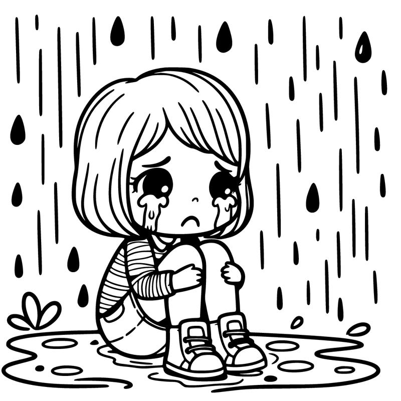 girl crying sitting in the rain