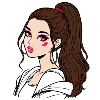 realistic girl with a high ponytail