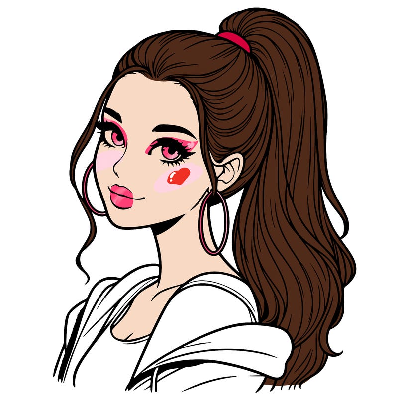 realistic girl with a high ponytail