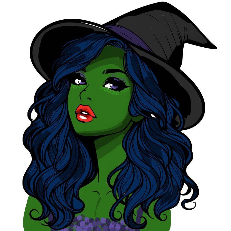 realistic witch girl with wavy hair and lips