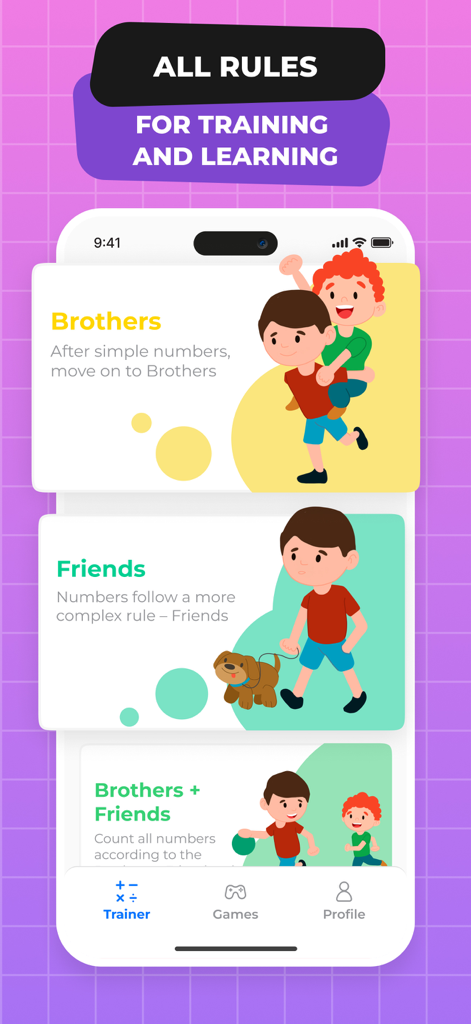 Matsy Abacus - Interface of Matsy Abacus app displaying mental math rules including Brothers and Friends techniques
