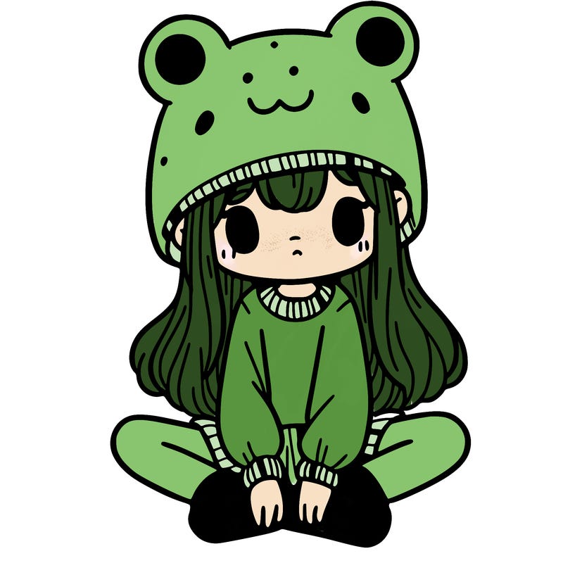 a girl wearing a frog hat and some frog socks
