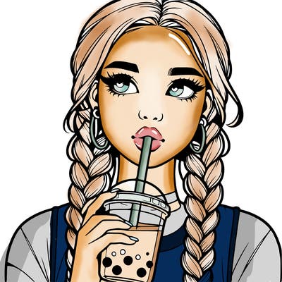 realistic girl with braided hair drinking boba