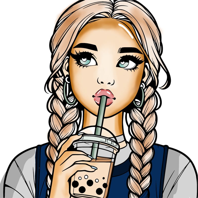 realistic girl with braided hair drinking boba