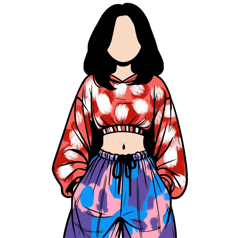 realistic girl faceless with baggy pants and a crop top
