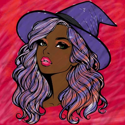realistic witch girl with wavy hair and lips