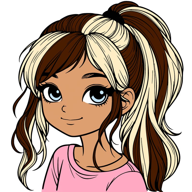 realistic girl with ponytail