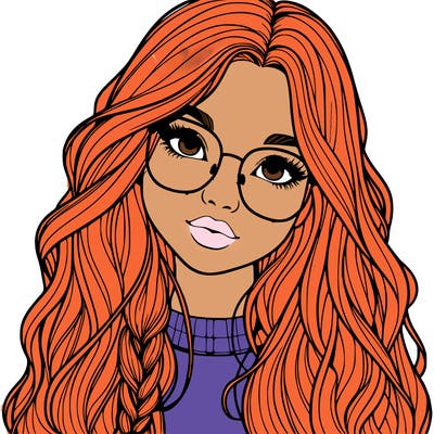 girl with long hair and freckles and glasses realistic