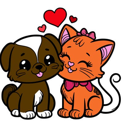 cat with a dog and in love