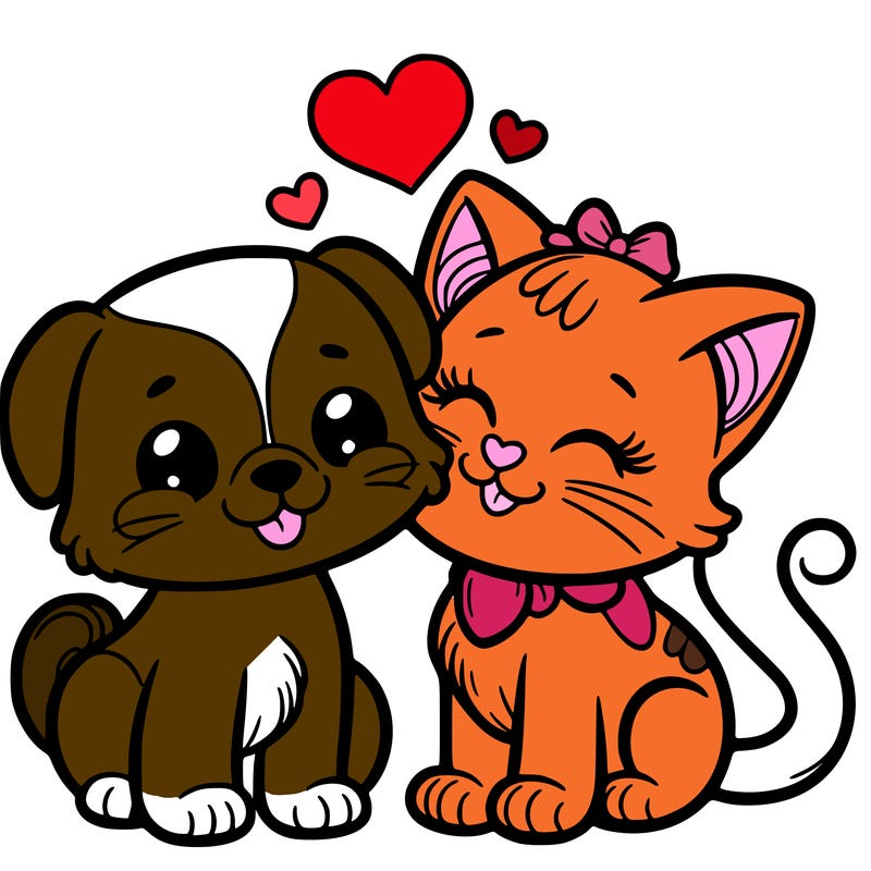 cat with a dog and in love