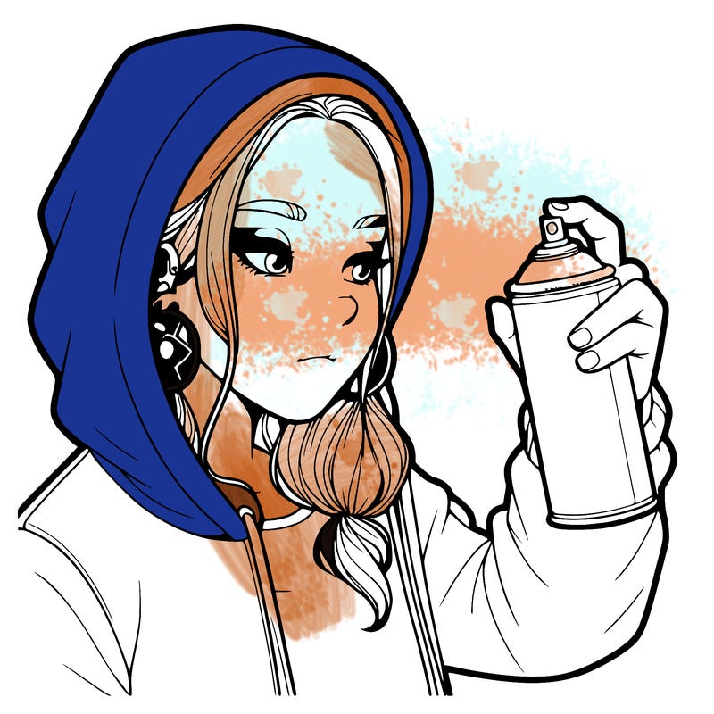 a realistic girl, spray painting