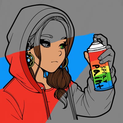 a realistic girl, spray painting