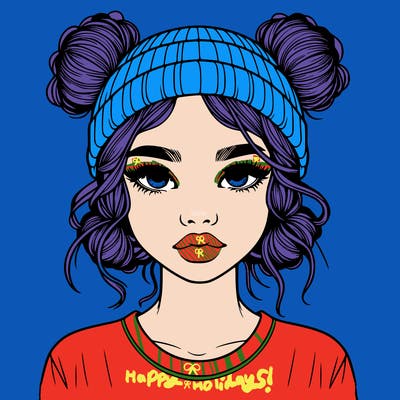 realistic girl with buns in her hair with a beanie on