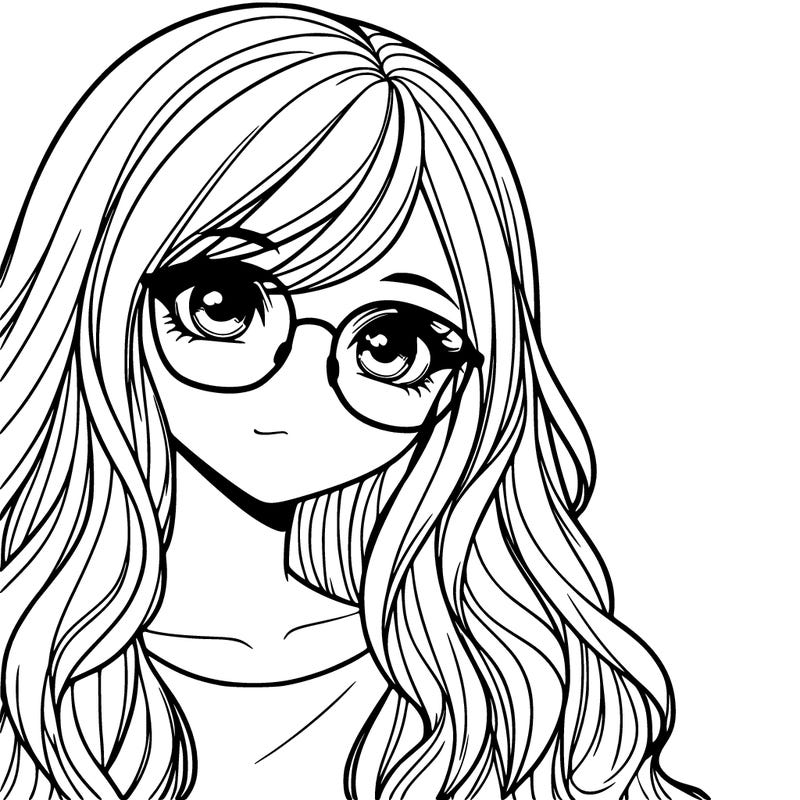 a realistic girl with glasses and long hair