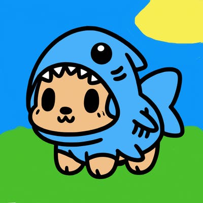 cute dog wearing a shark costume