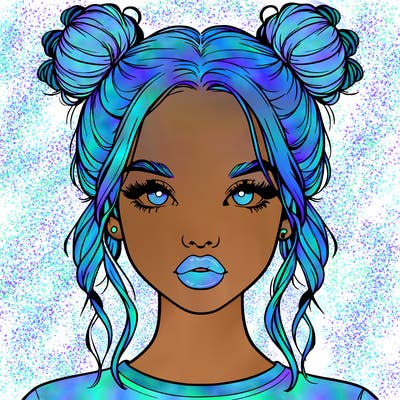 realistic girl with two buns in hair and lips