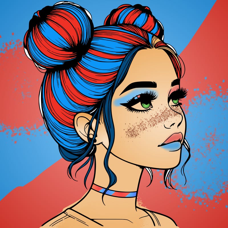 realistic girl with buns on the top of her head