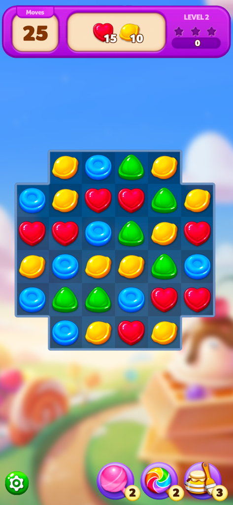 Lollipop : Link & Match - Gameplay board of Lollipop Link and Match showing colorful candies and level objectives