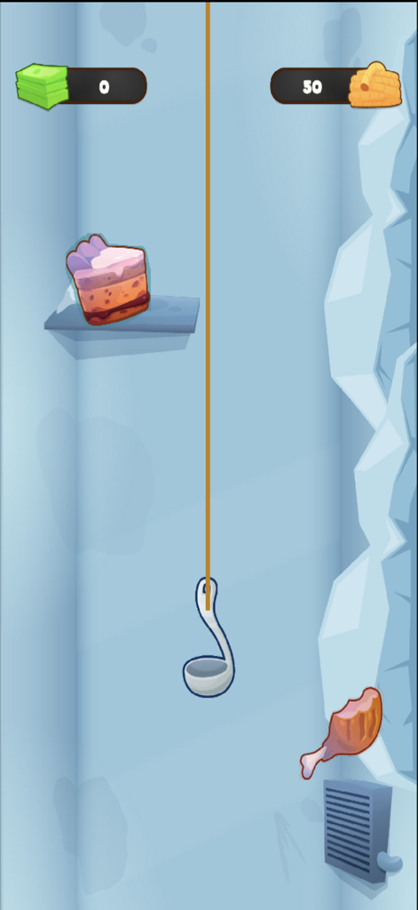 Freezer Frenzy - Ladle collecting frozen cake and meat in the Freezer Frenzy game interface.