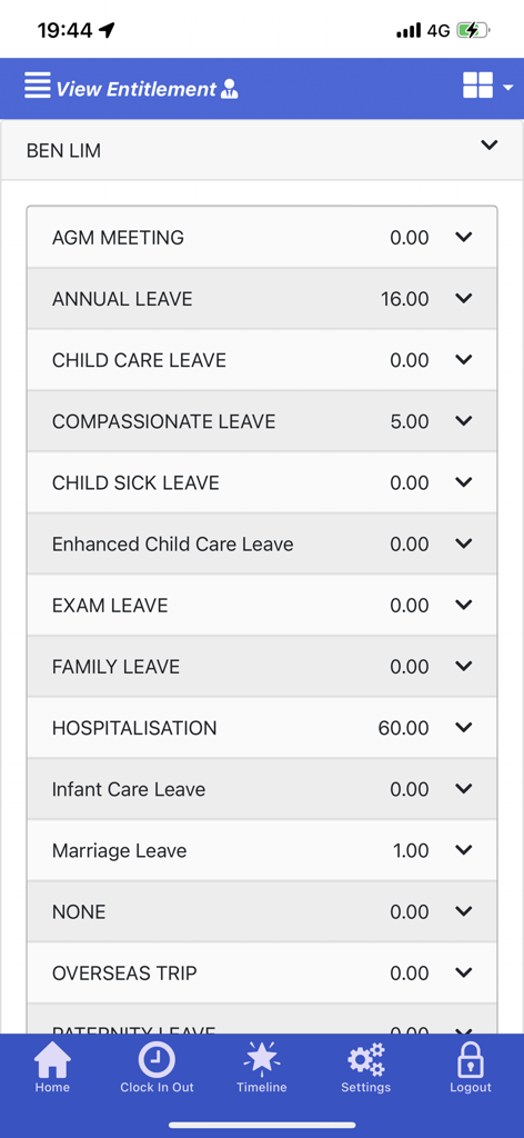TIMES Mobile Pro - Times Mobile Pro 휴가 자격 요약 화면