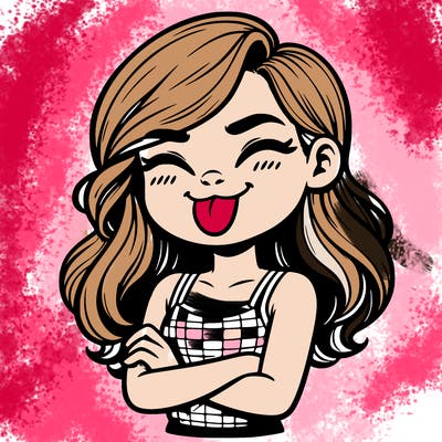 realistic girl crossing her arms and wearing a tank top with her tongue held out she has long hair