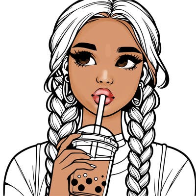 realistic girl with braided hair drinking boba