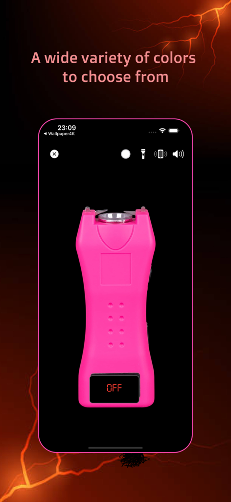 Electric Shock Gun Funny Prank - Pink stun gun simulator interface with color selection text