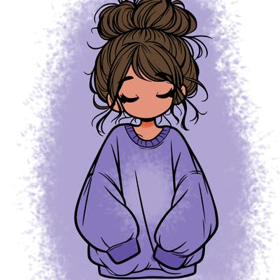 girl with baggy sweatshirt and messy bun