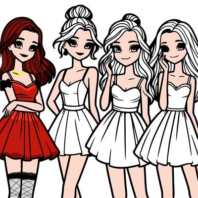 four beautiful teen girls in dresses