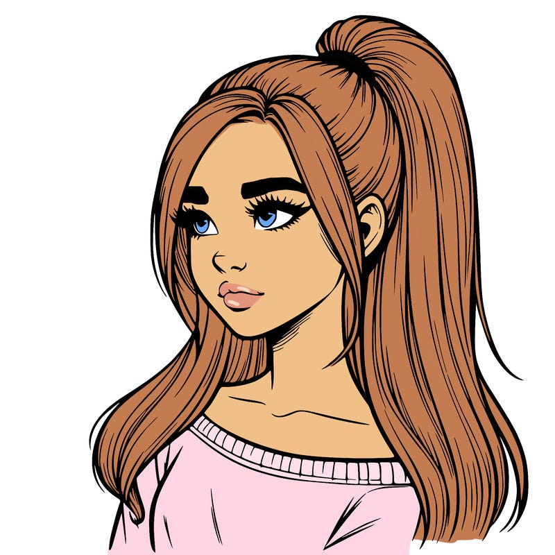 realistic girl with a high ponytail