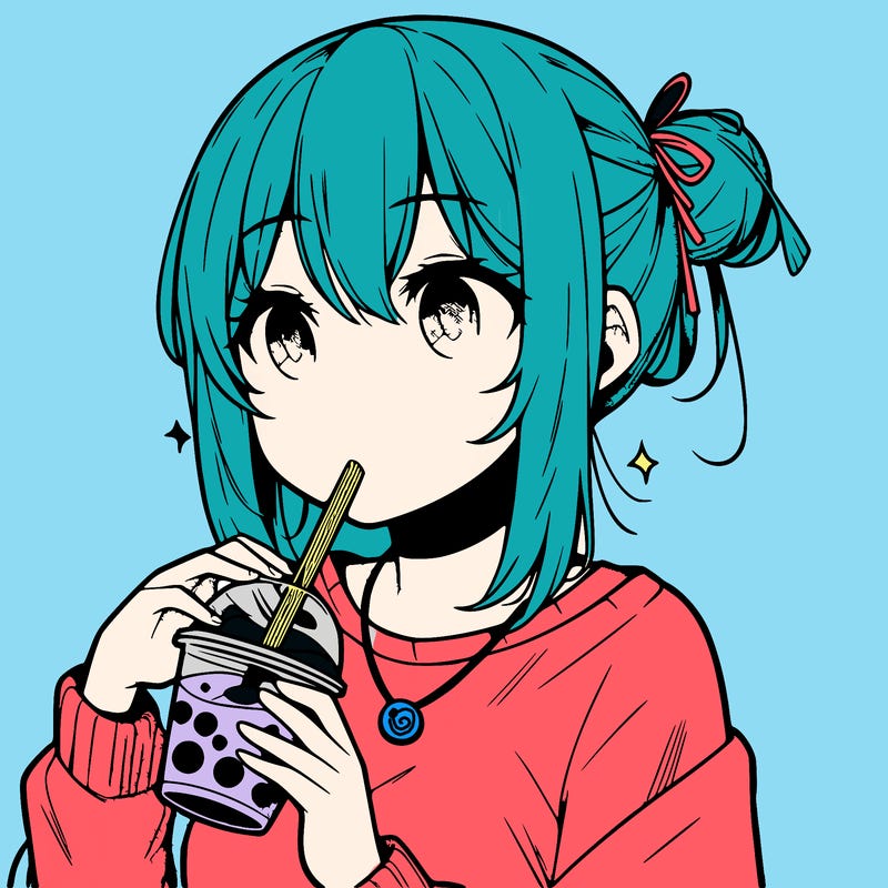 manga character drinking boba