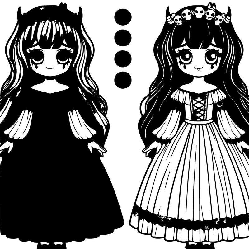 two realistic detailed girls with haunting demonic dresses