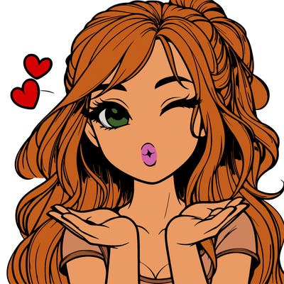 realistic girl winking and blowing a kiss while making heart hands