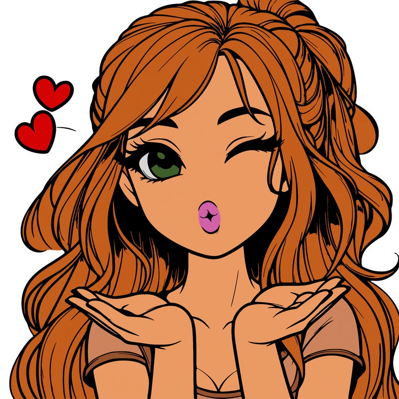 realistic girl winking and blowing a kiss while making heart hands