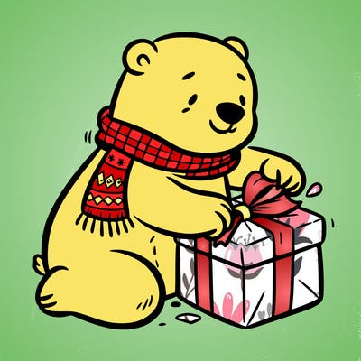polar bear wrapping a present