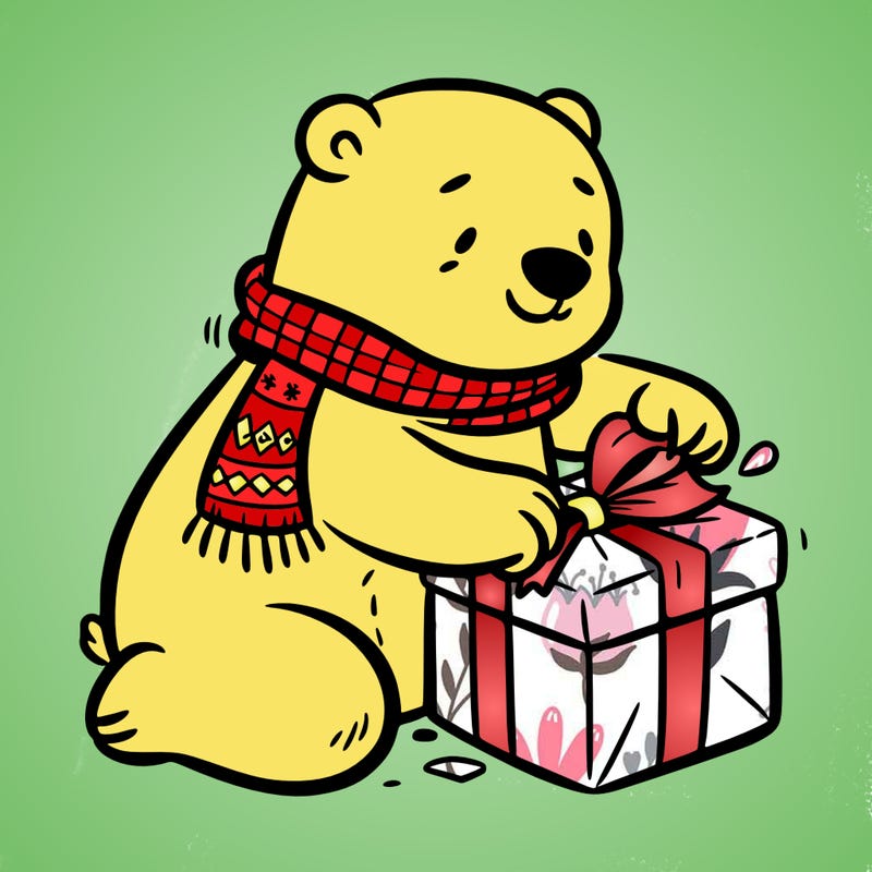 polar bear wrapping a present
