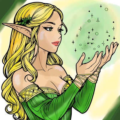 realistic elf girl doing magic