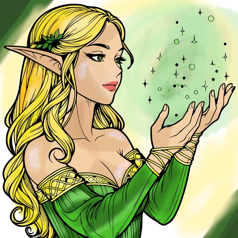 realistic elf girl doing magic