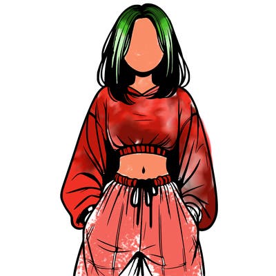 realistic girl faceless with baggy pants and a crop top