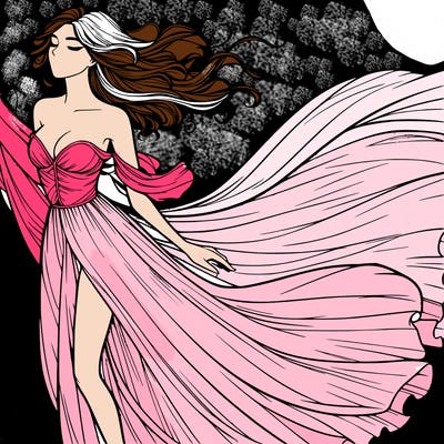 realistic woman in dress flowing the the wind