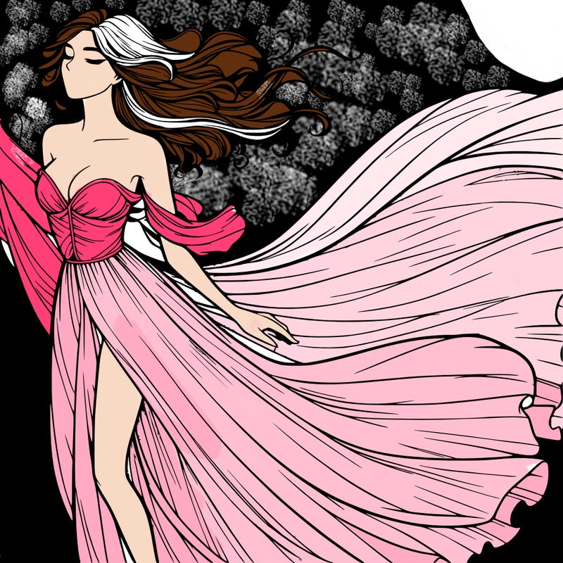 realistic woman in dress flowing the the wind