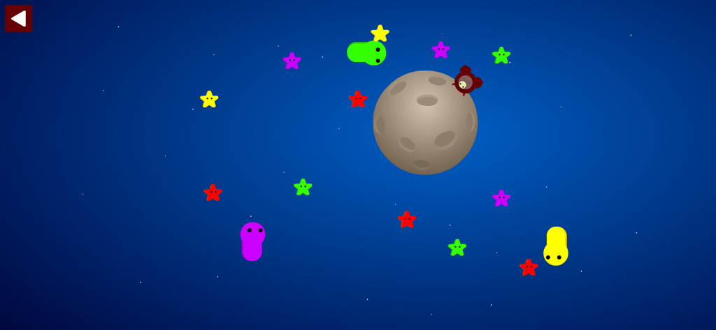 Sweet Drmzzz - Minimalist gameplay of Sweet Drmzzz showing colorful space worms and stars around a cratered moon in space