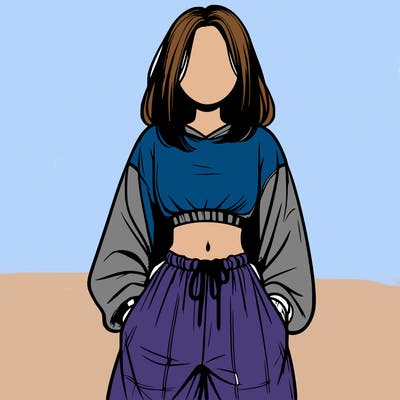 realistic girl faceless with baggy pants and a crop top