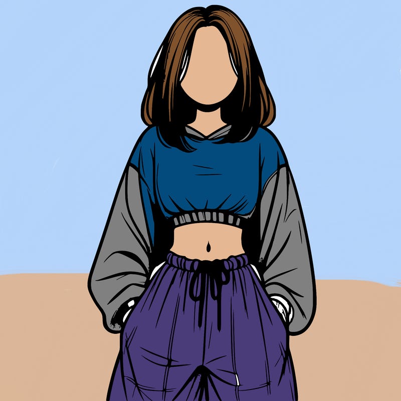 realistic girl faceless with baggy pants and a crop top