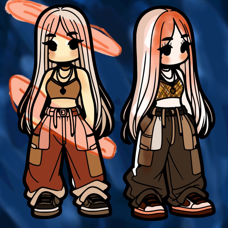 girl in baggy pants crop top and long hair