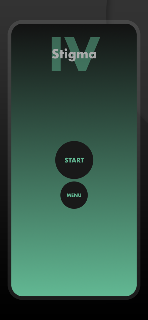 Stigma 4 - Magic Trick Tricks - Home screen of the Stigma 4 magic trick app with start and menu buttons