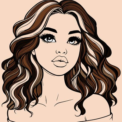 realistic girl with wavy hair and lips