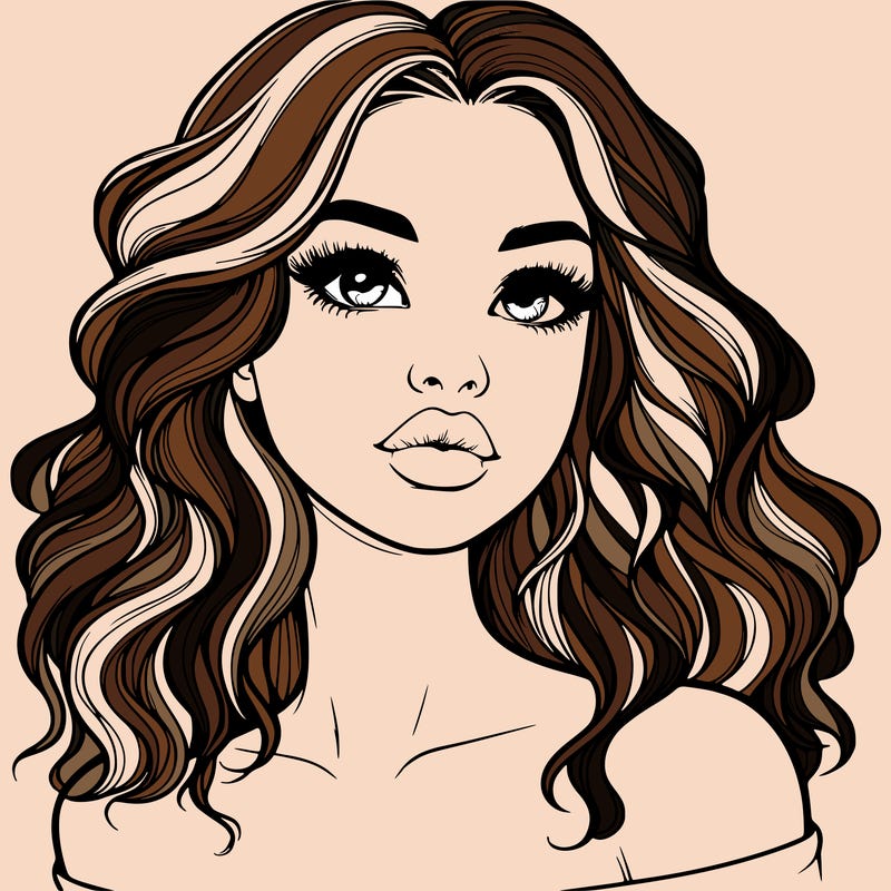 realistic girl with wavy hair and lips