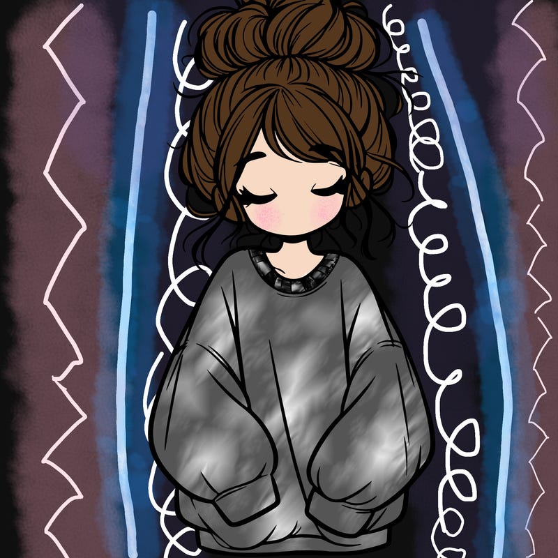 girl with baggy sweatshirt and messy bun