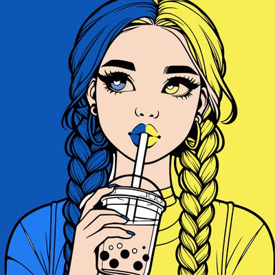 realistic girl with braided hair drinking boba